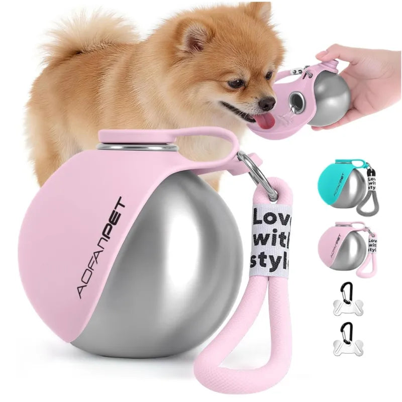 Portable Stainless Steel Dog Water Bottle & Travel Bowl